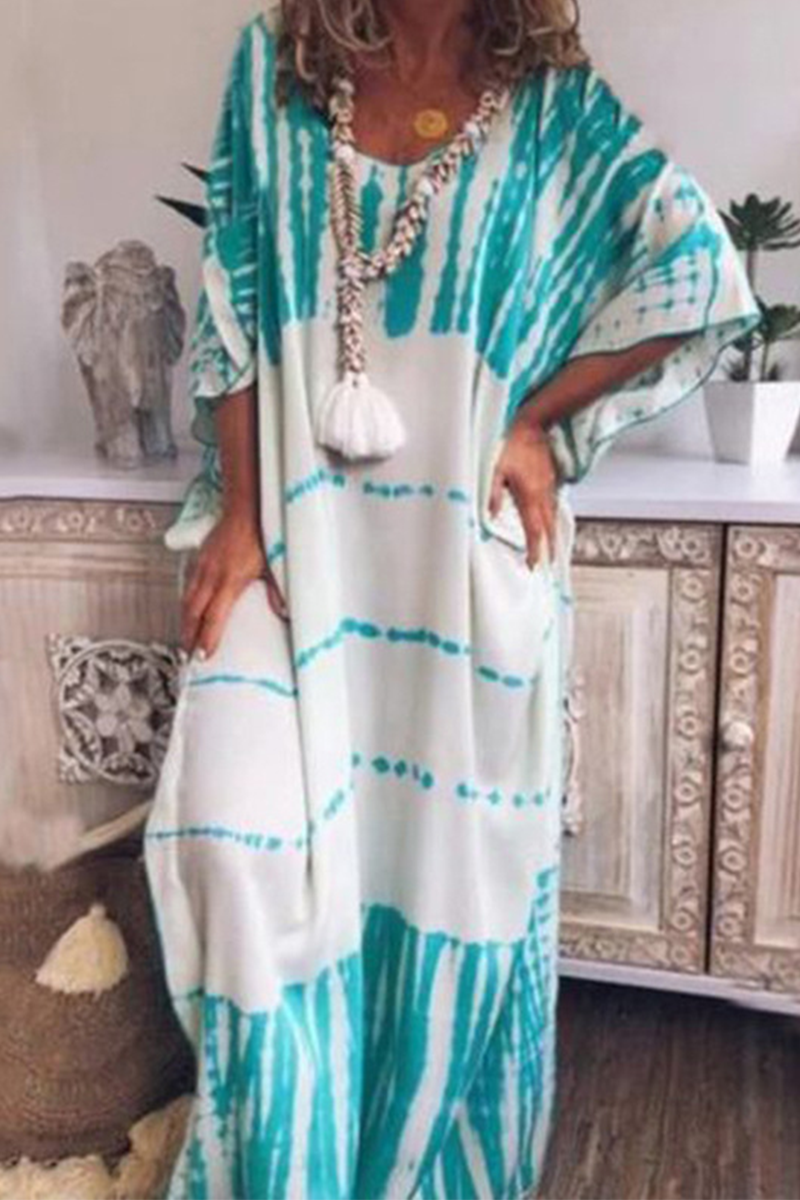 Kaynafashions - Casual Print O Neck Straight Dresses(3 Colors)