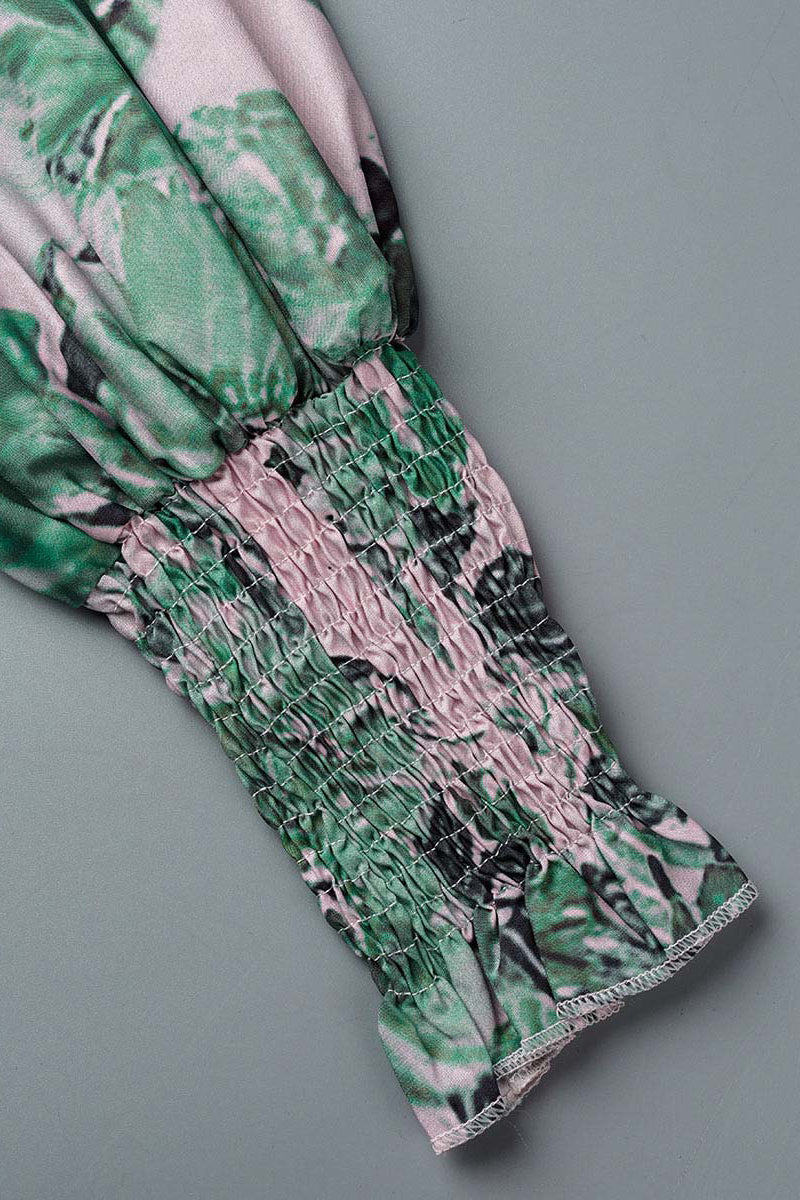 Kaynafashions - Sweet Elegant Print Patchwork V Neck Waist Skirt Dresses(4 Colors)