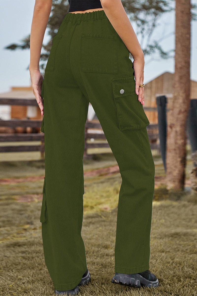 Kaynafashions - Street Solid Pocket Mid Waist Loose Denim Jeans