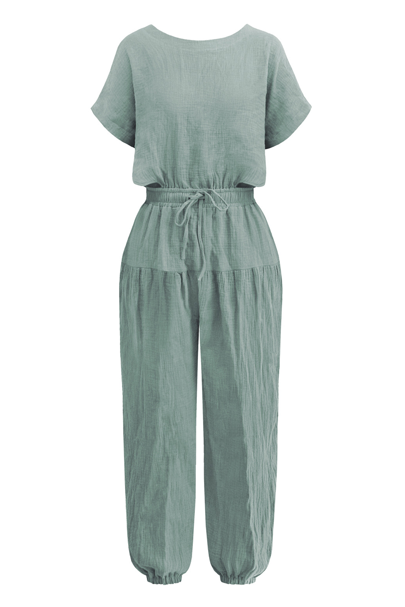 Kaynafashions - Casual Solid Patchwork O Neck Harlan Jumpsuits(4 Colors)