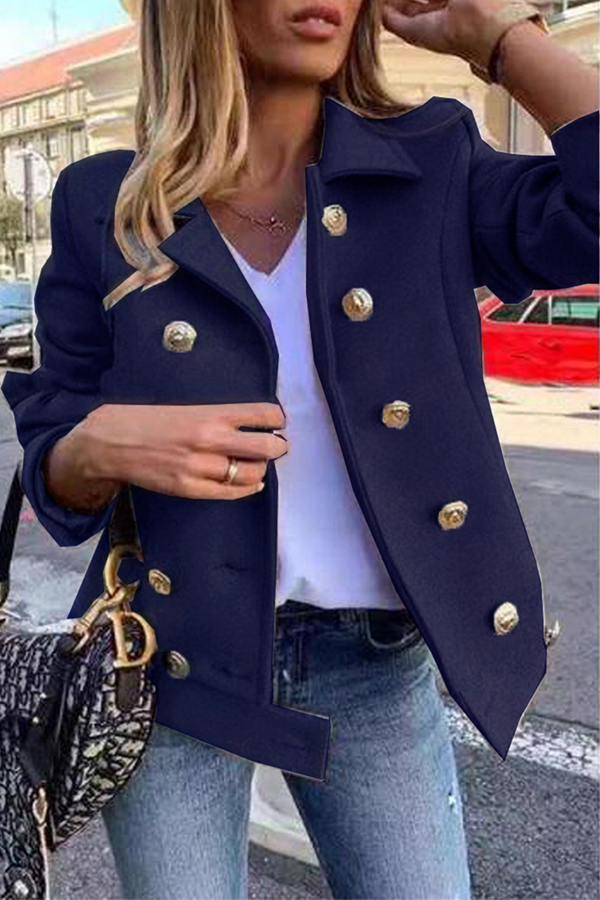 Kaynafashions - Casual Solid Patchwork Buckle Turndown Collar Outerwear(4 Colors)