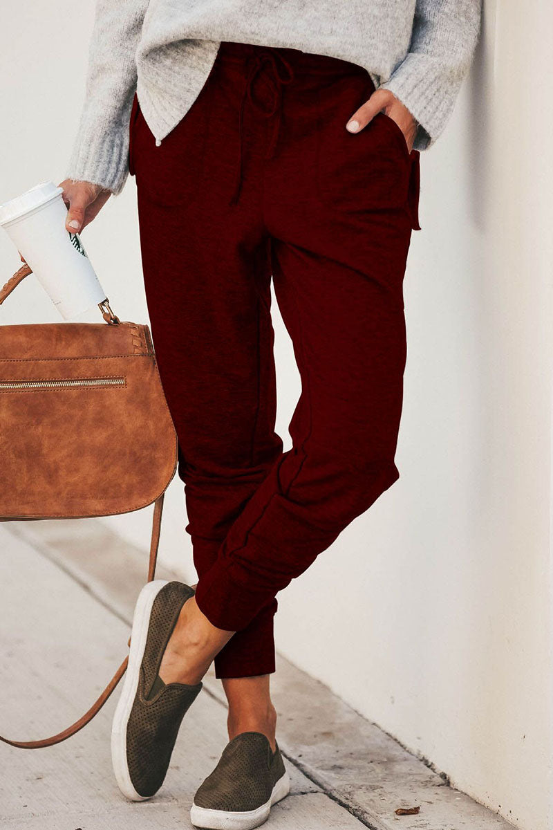 Kaynafashions - Fashion Street Solid Pants Harlan Mid Waist Pencil Bottoms(4 Colors)