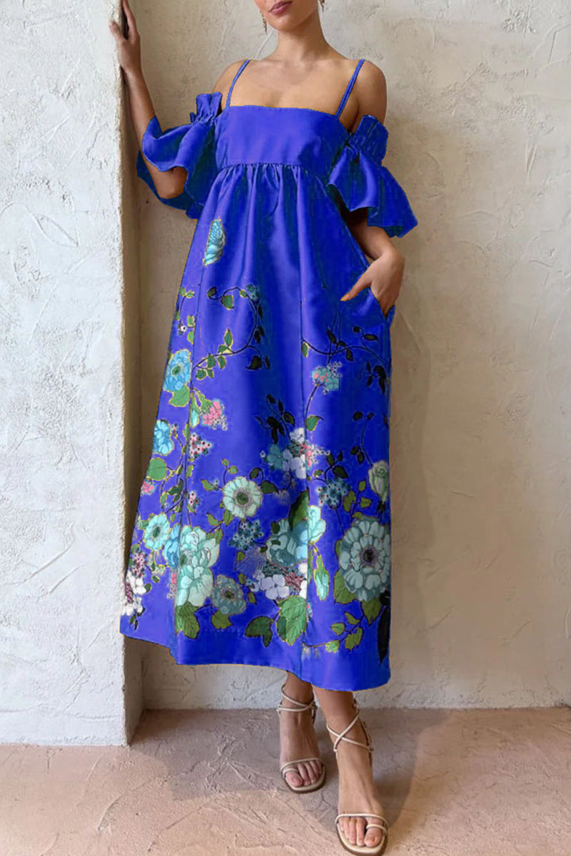 Kaynafashions - Casual Floral Pocket Off the Shoulder A Line Dresses