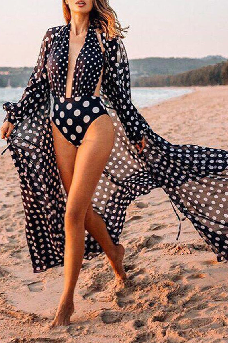 Kaynafashions - Sexy Vacation Polka Dot Patchwork Swimwears Cover Up