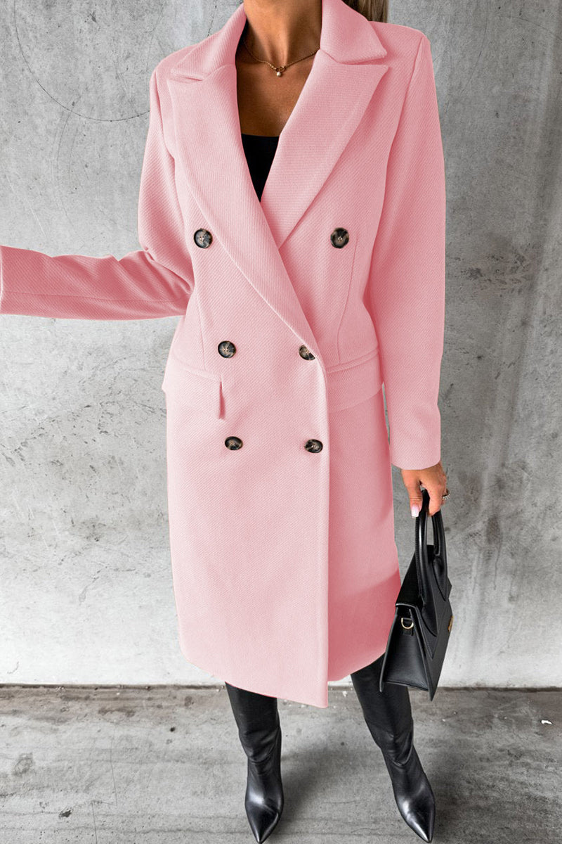 Kaynafashions - Elegant Solid Buttons Turndown Collar Outerwear