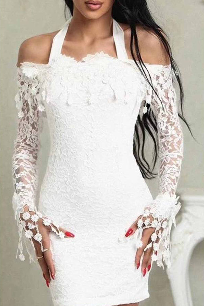 Kaynafashions - Sexy Elegant Solid Lace Off the Shoulder A Line Dresses