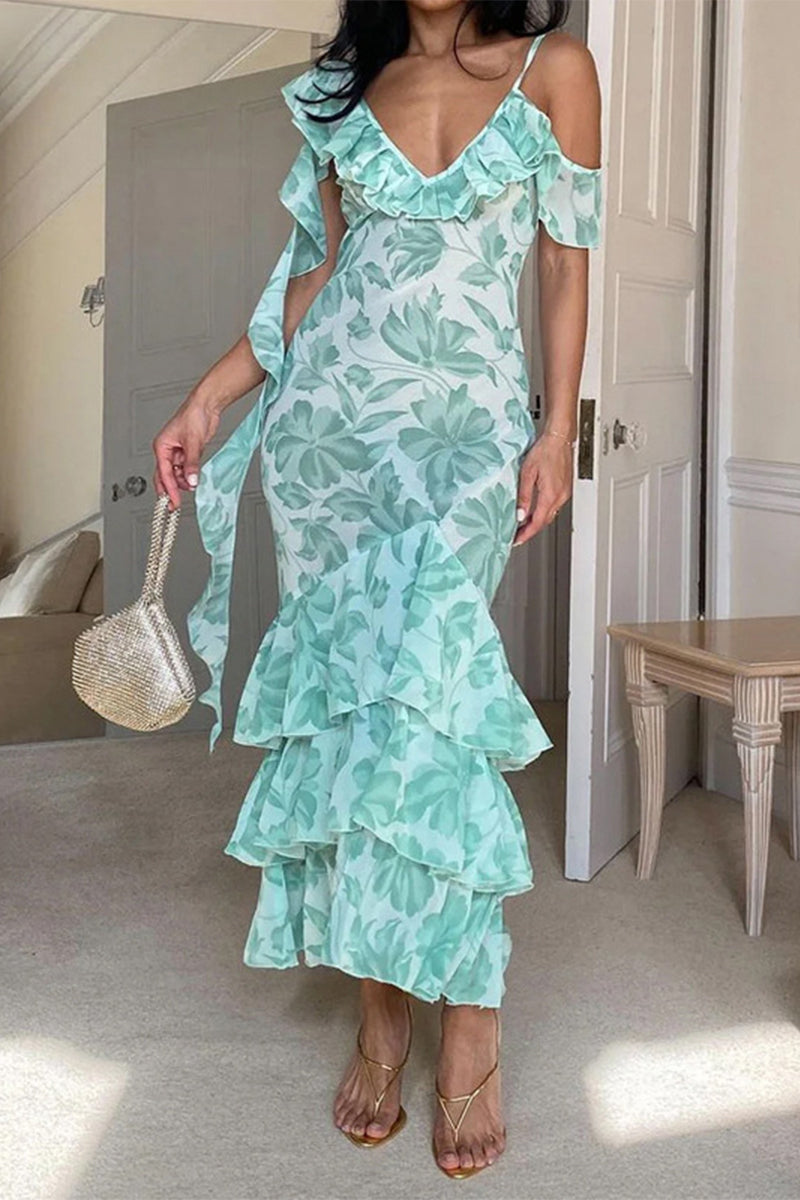 Kaynafashions - Sweet Elegant Print Patchwork V Neck Sleeveless Dress Dresses