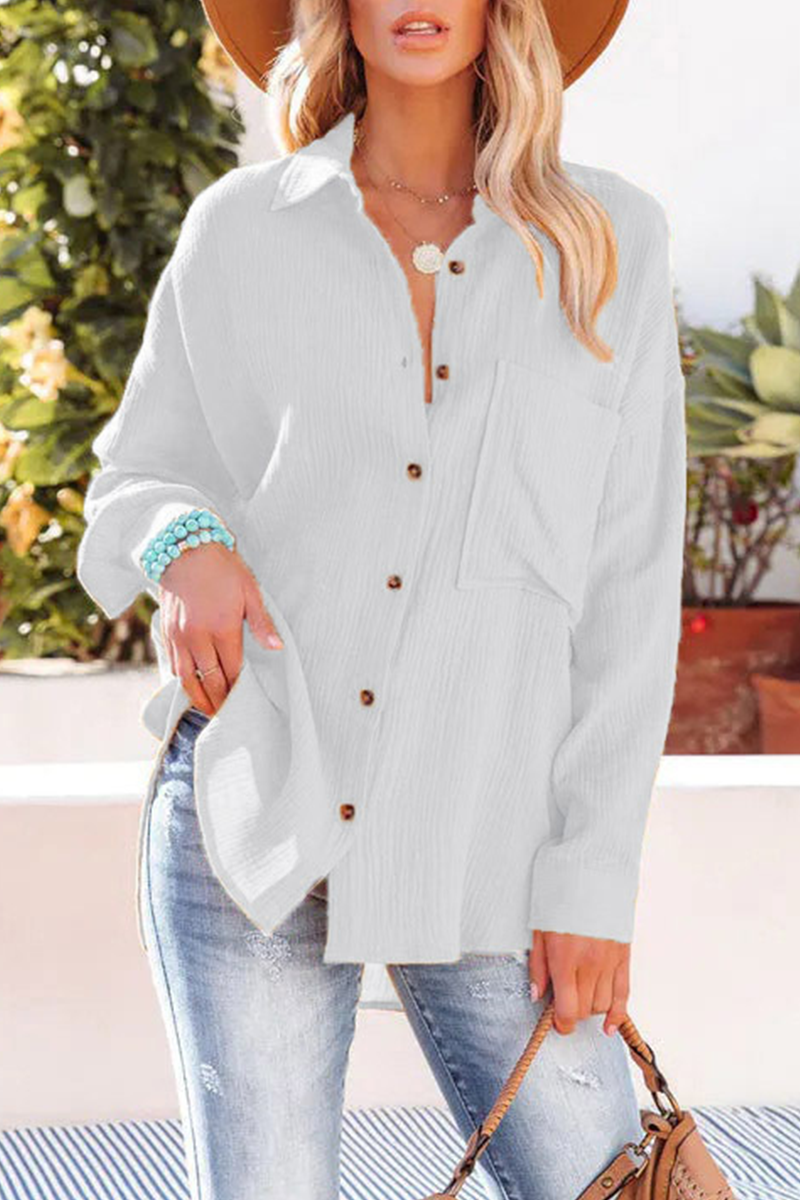 Kaynafashions - Casual Solid Patchwork Turndown Collar Tops(9 colors)