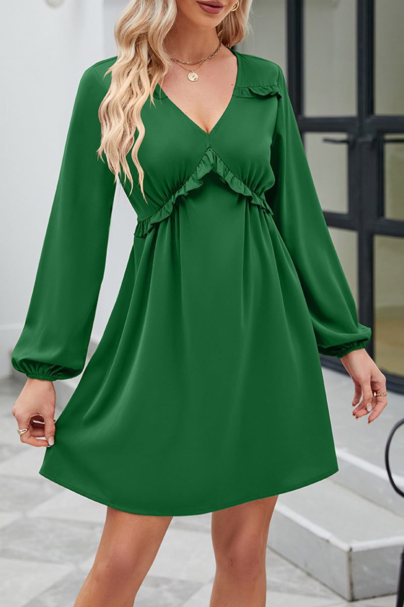 Kaynafashions - Sweet Elegant Solid Patchwork V Neck A Line Dresses