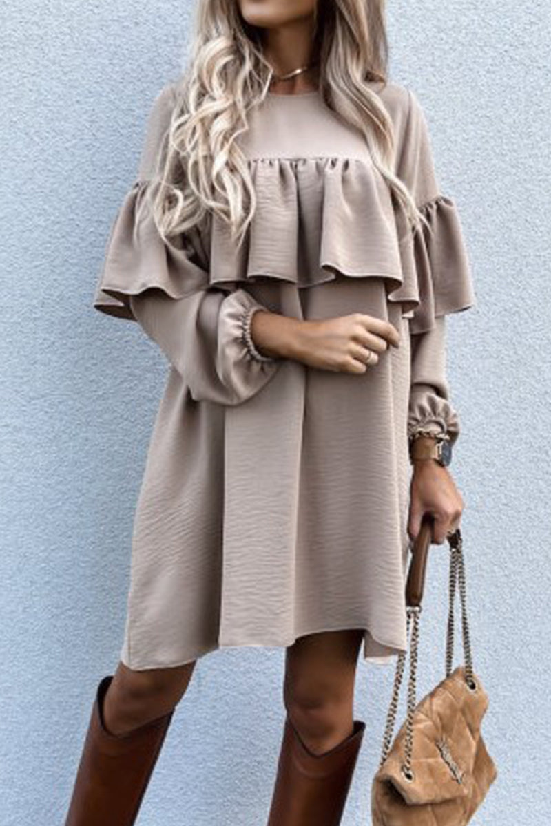 Kaynafashions - Work Solid Fold O Neck Pleated Dresses(3 Colors)