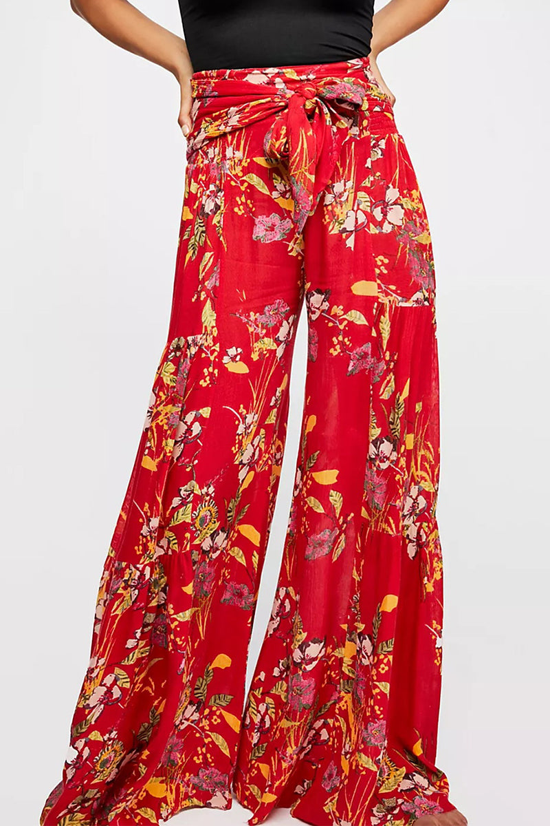 Kaynafashions - Casual Street Print Fold Loose High Waist Wide Leg Bottoms(21 Colors)