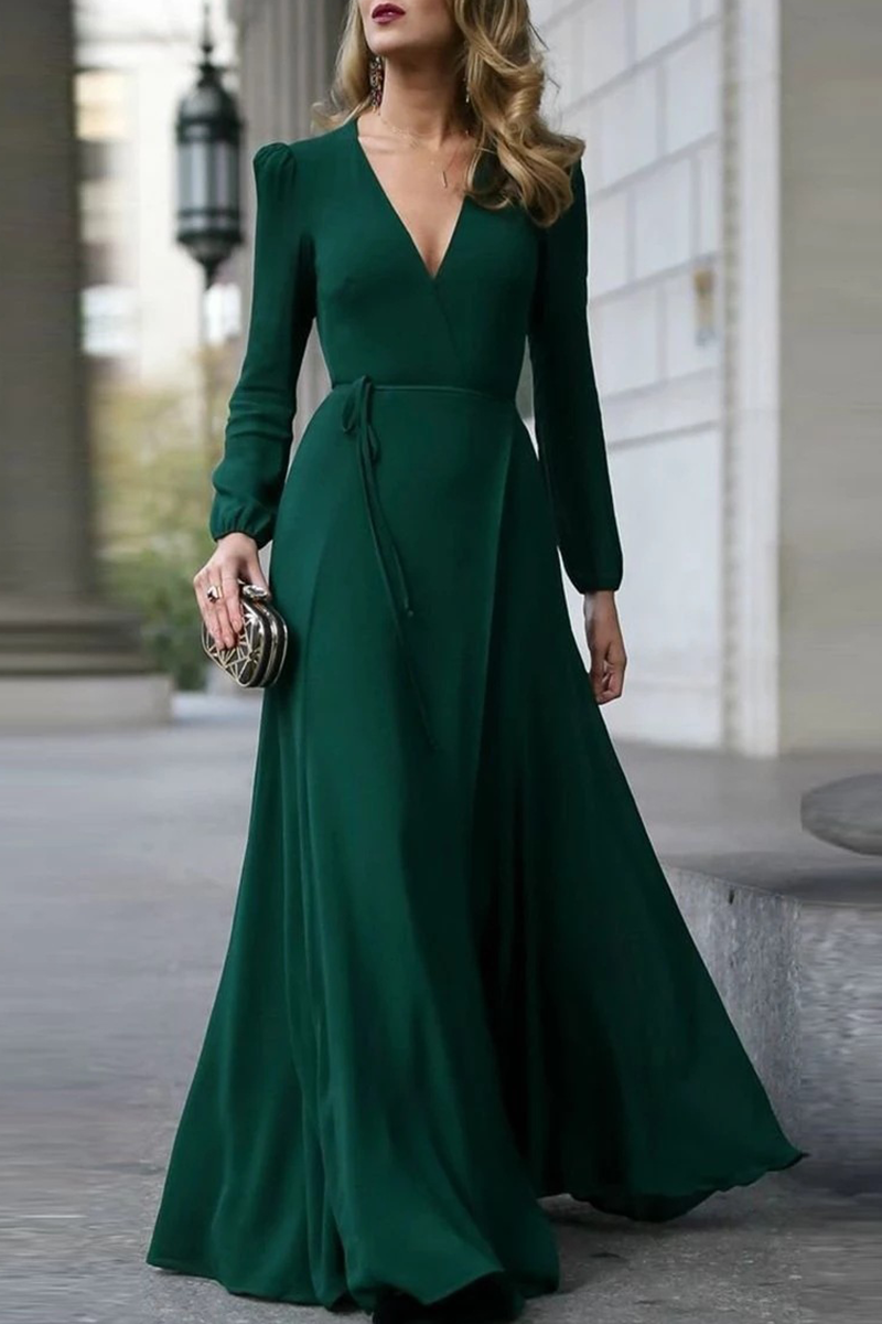 Kaynafashions - Casual Solid Patchwork V Neck Cake Skirt Dresses(3 colors)