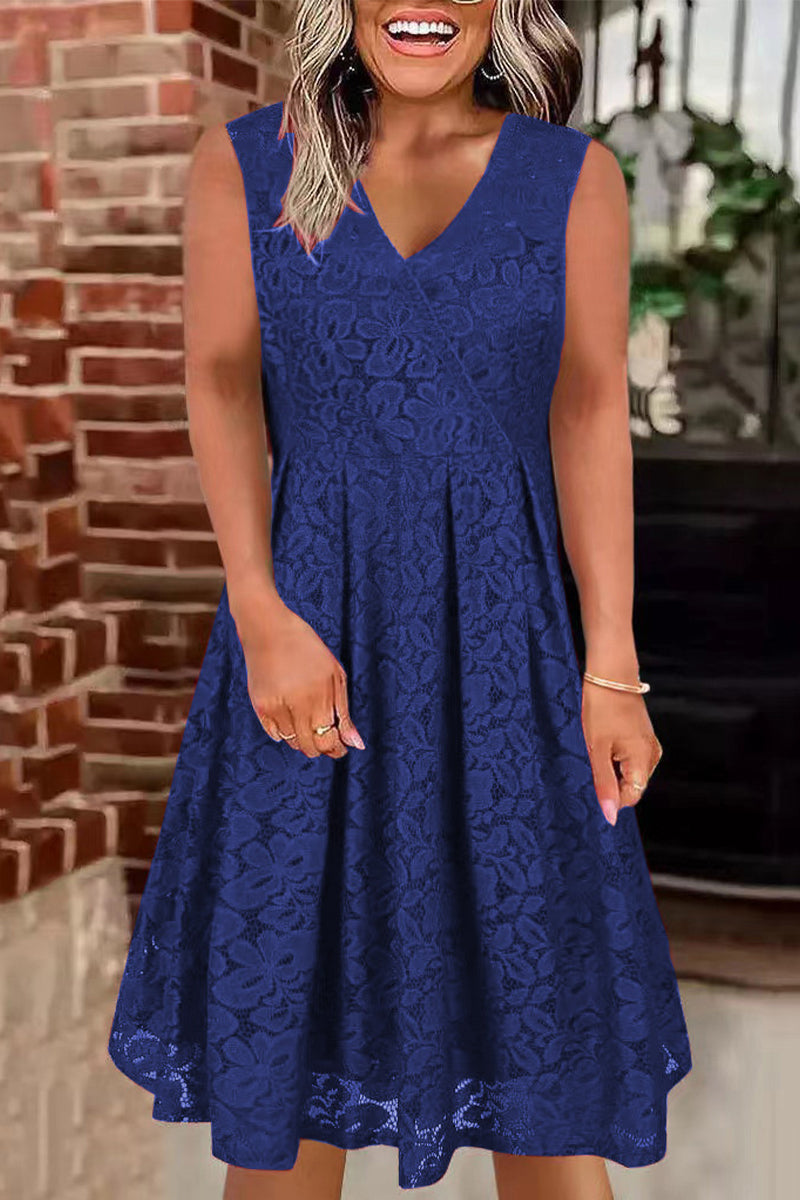 Kaynafashions - Elegant Simplicity Solid Lace V Neck Princess Dresses