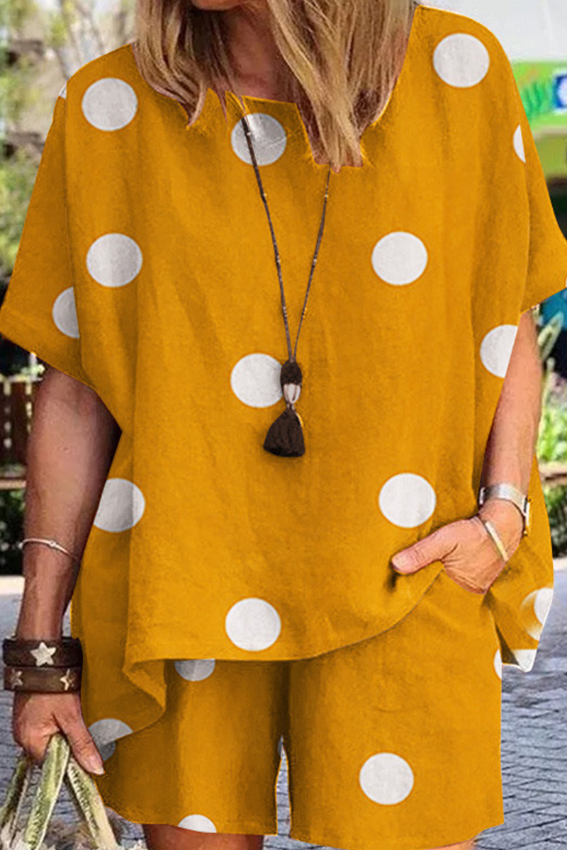 Kaynafashions - Casual Print Split Joint O Neck Short Sleeve Two Pieces(6 colors)