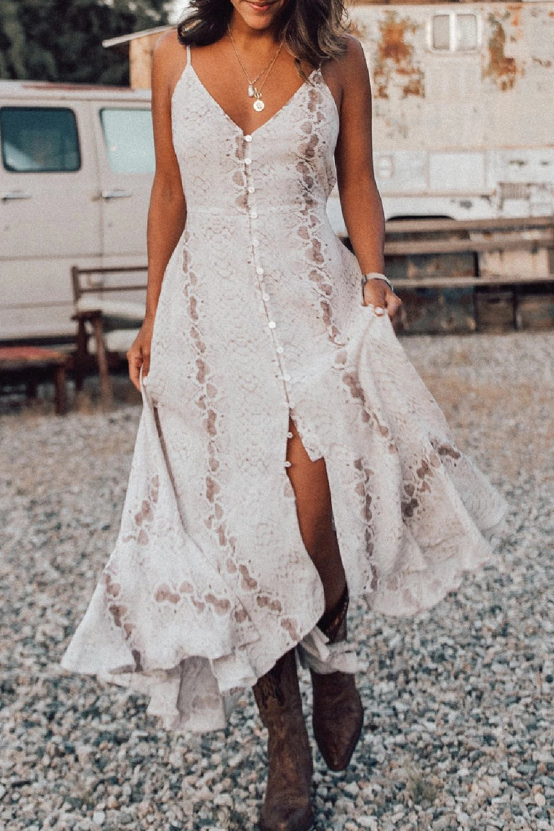 Kaynafashions - Sexy Vacation Printing V Neck Irregular Dress Dresses