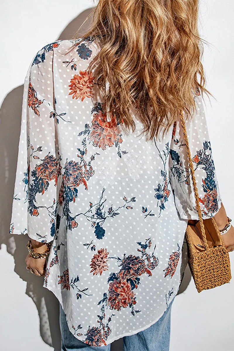 Kaynafashions - Casual Vacation Print Patchwork Cardigan Collar Tops