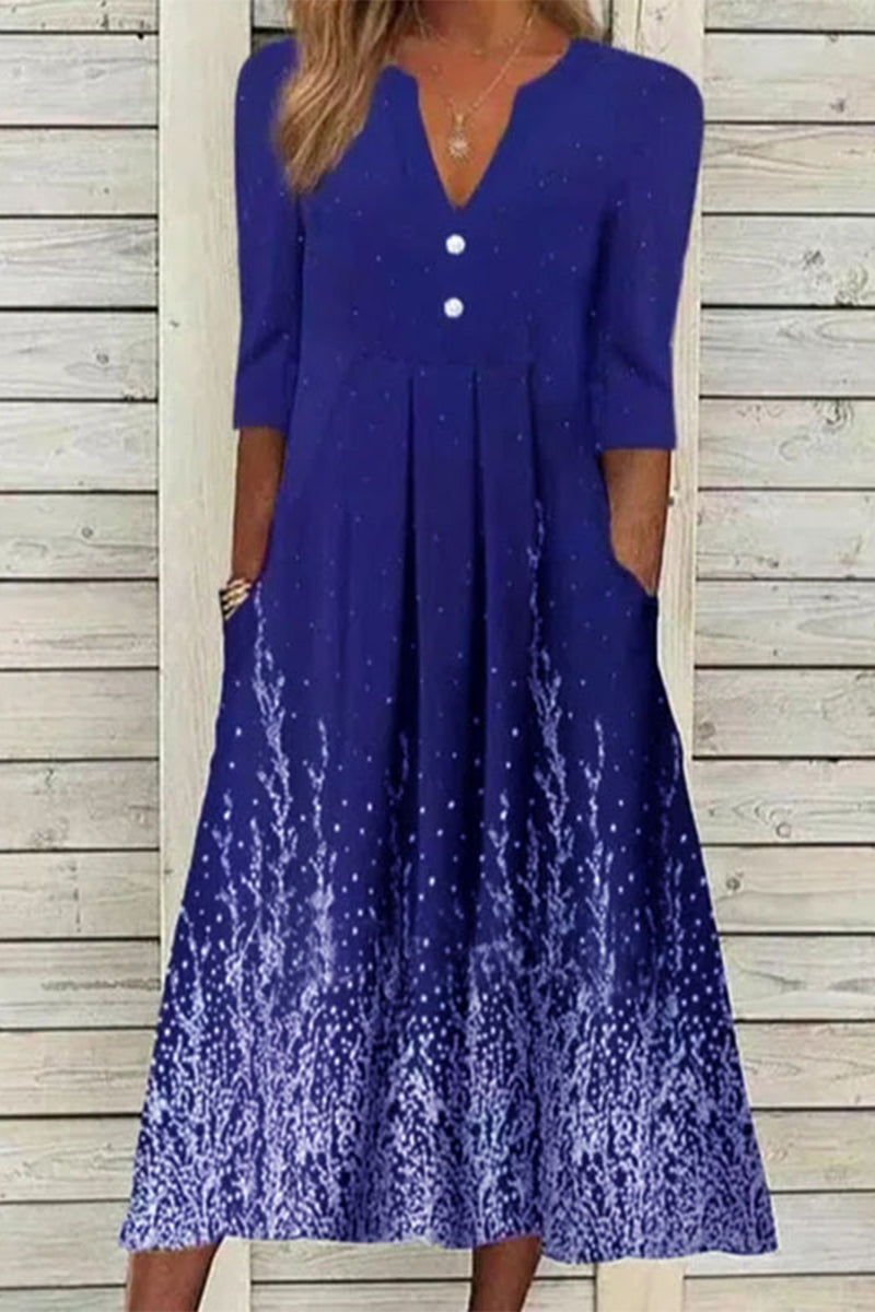 Kaynafashions - Casual Print Printing V Neck A Line Dresses(5 Colors)