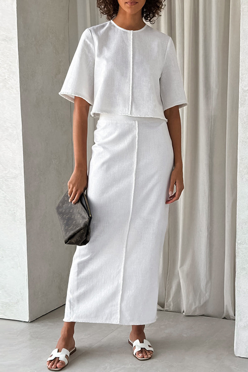 Kaynafashions - Elegant Simplicity Solid Tassel O Neck Short Sleeve Two Pieces