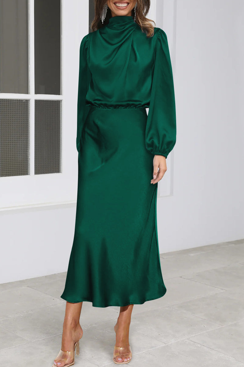 Kaynafashions - Elegant Solid Fold Half A Turtleneck Dresses