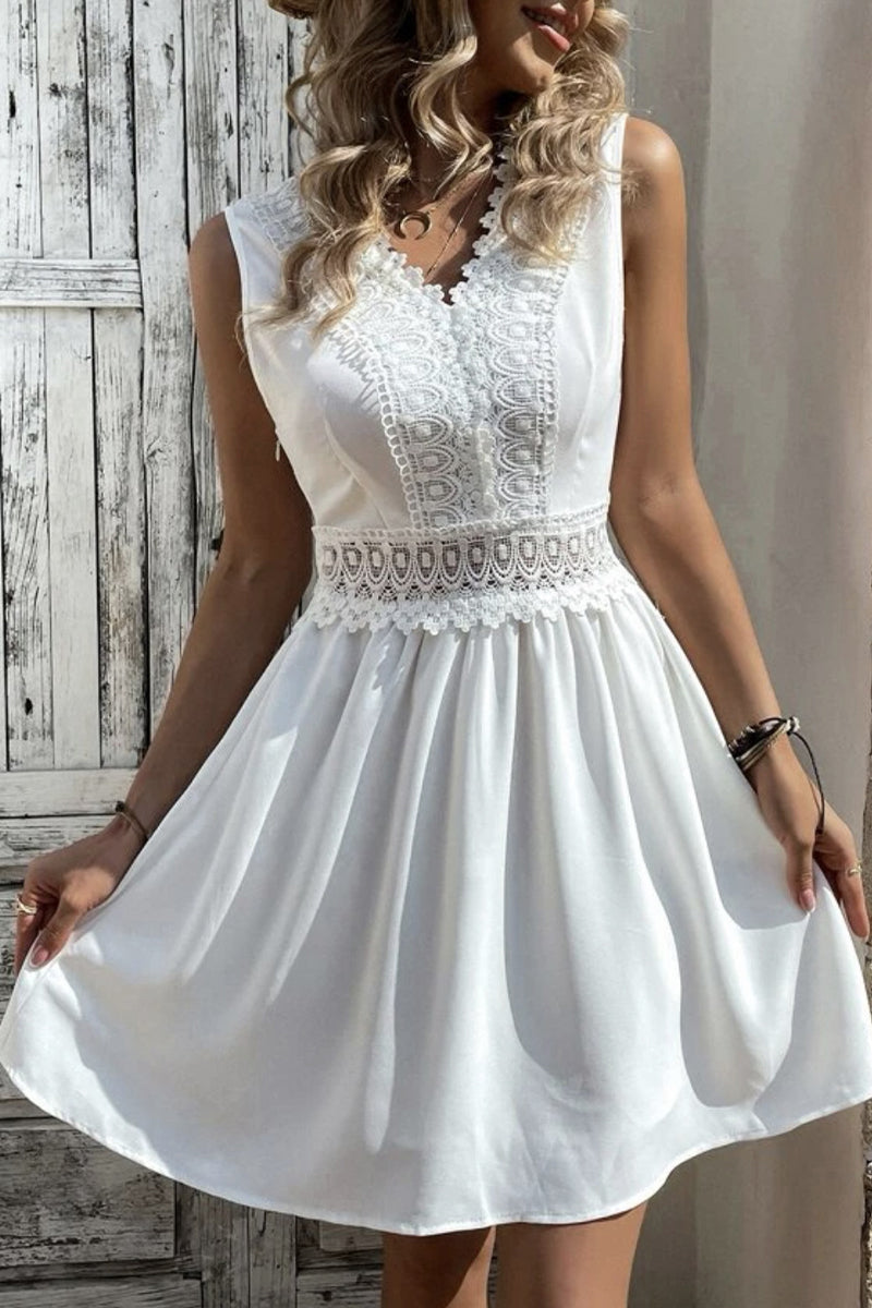 Kaynafashions - Elegant Solid Lace V Neck A Line Dresses