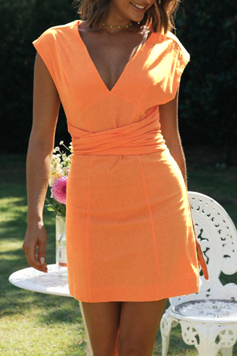 Kaynafashions - Sweet Elegant Solid Frenulum V Neck A Line Dresses