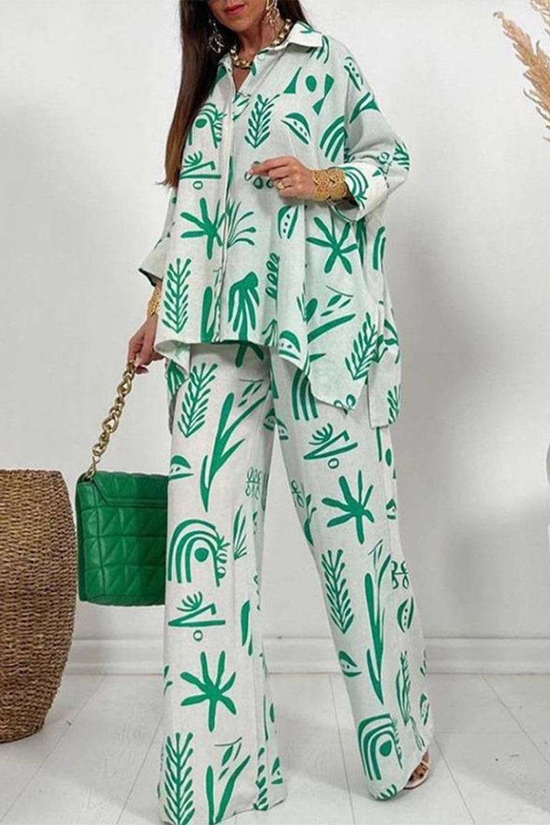 Kaynafashions - Casual Print Solid Printing Turndown Collar Three Quarter Two Pieces(3 Colors)