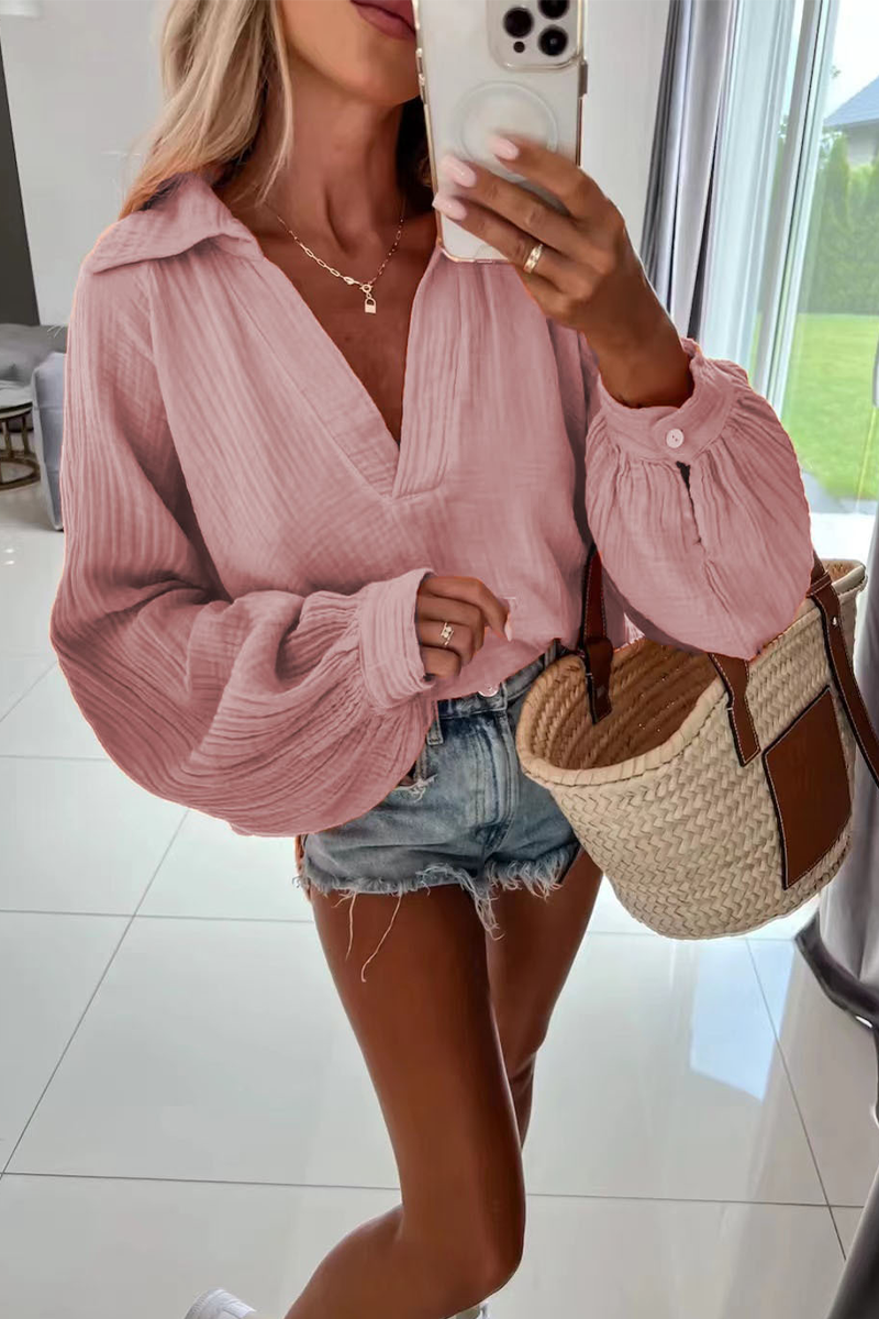 Kaynafashions - Casual Solid Patchwork Turndown Collar Tops