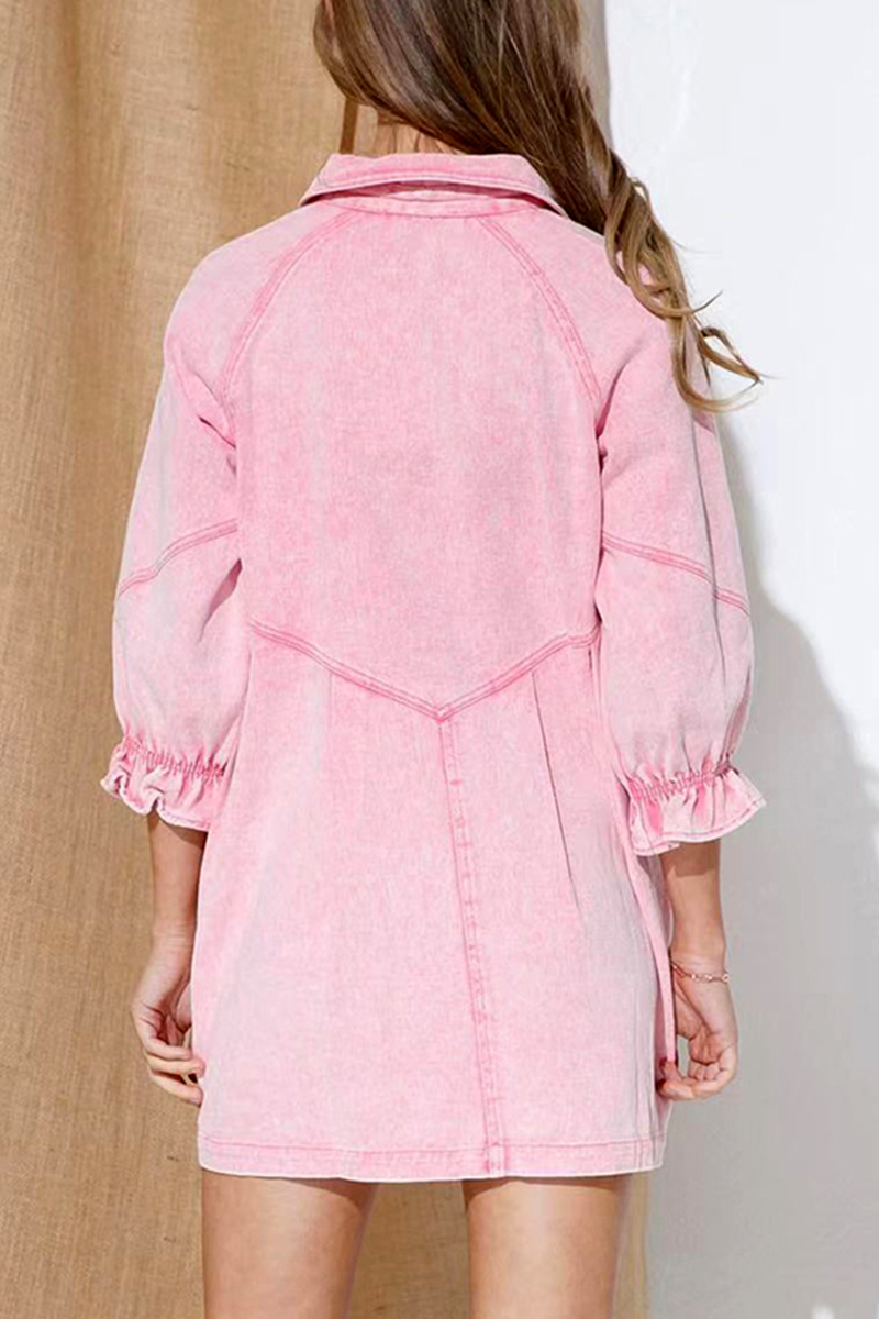 Kaynafashions - Casual Solid Patchwork Turndown Collar Shirt Dress Dresses