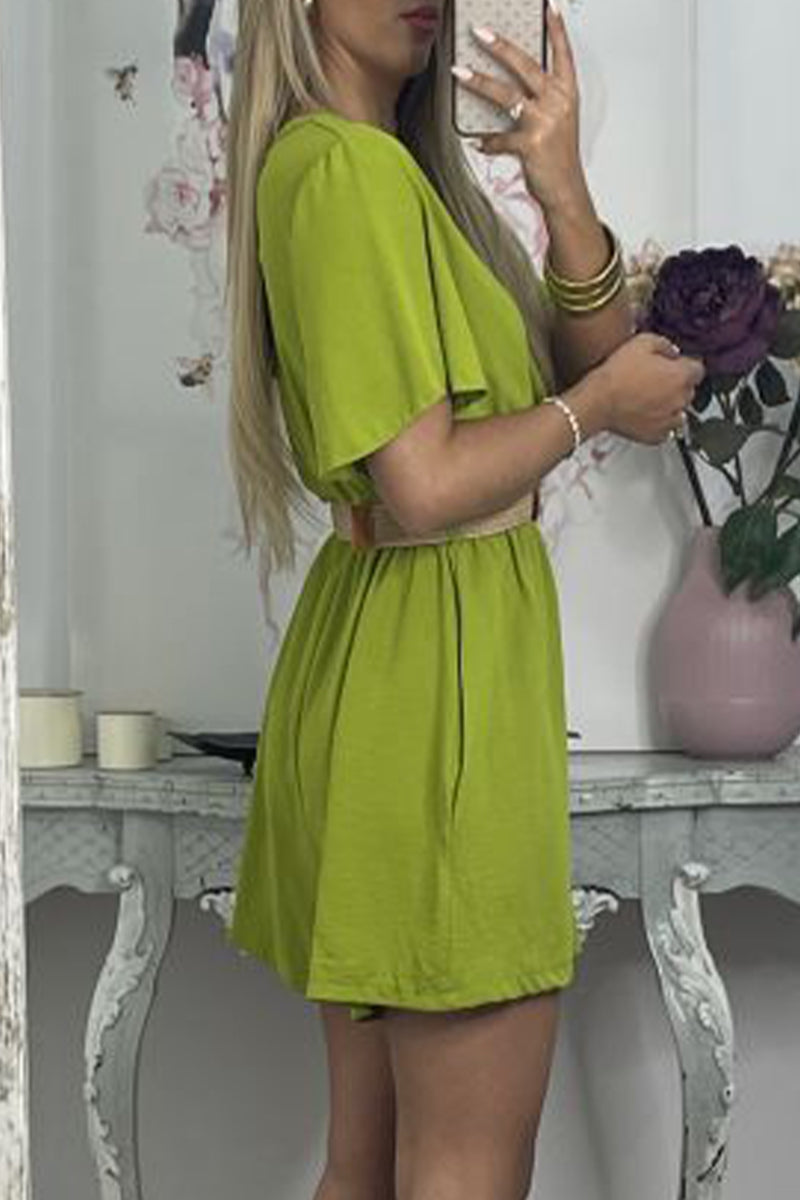 Kaynafashions - Casual Solid With Belt V Neck Loose Jumpsuits