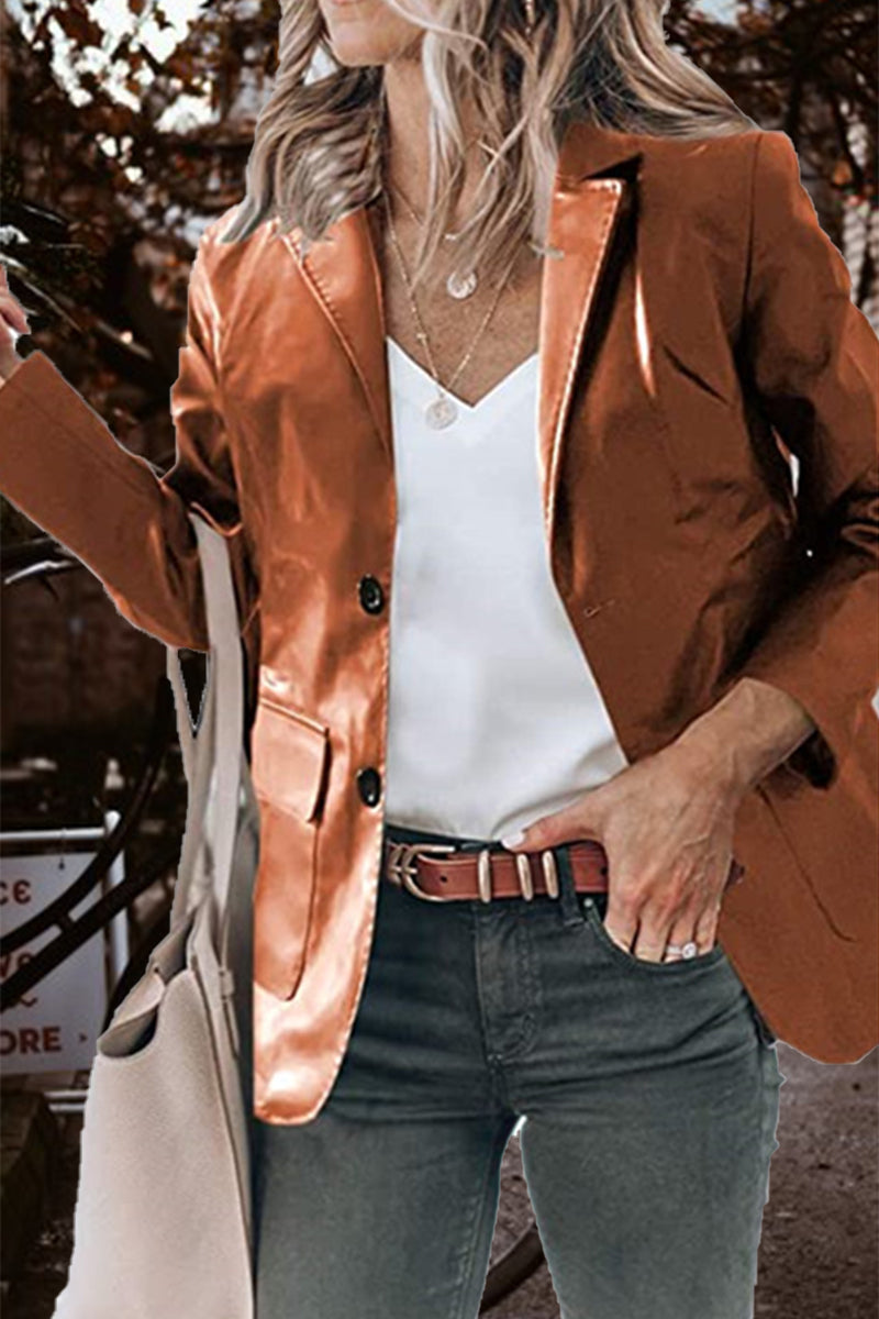 Kaynafashions - Fashion Solid Pocket Buttons Turndown Collar Outerwear(5 Colors)