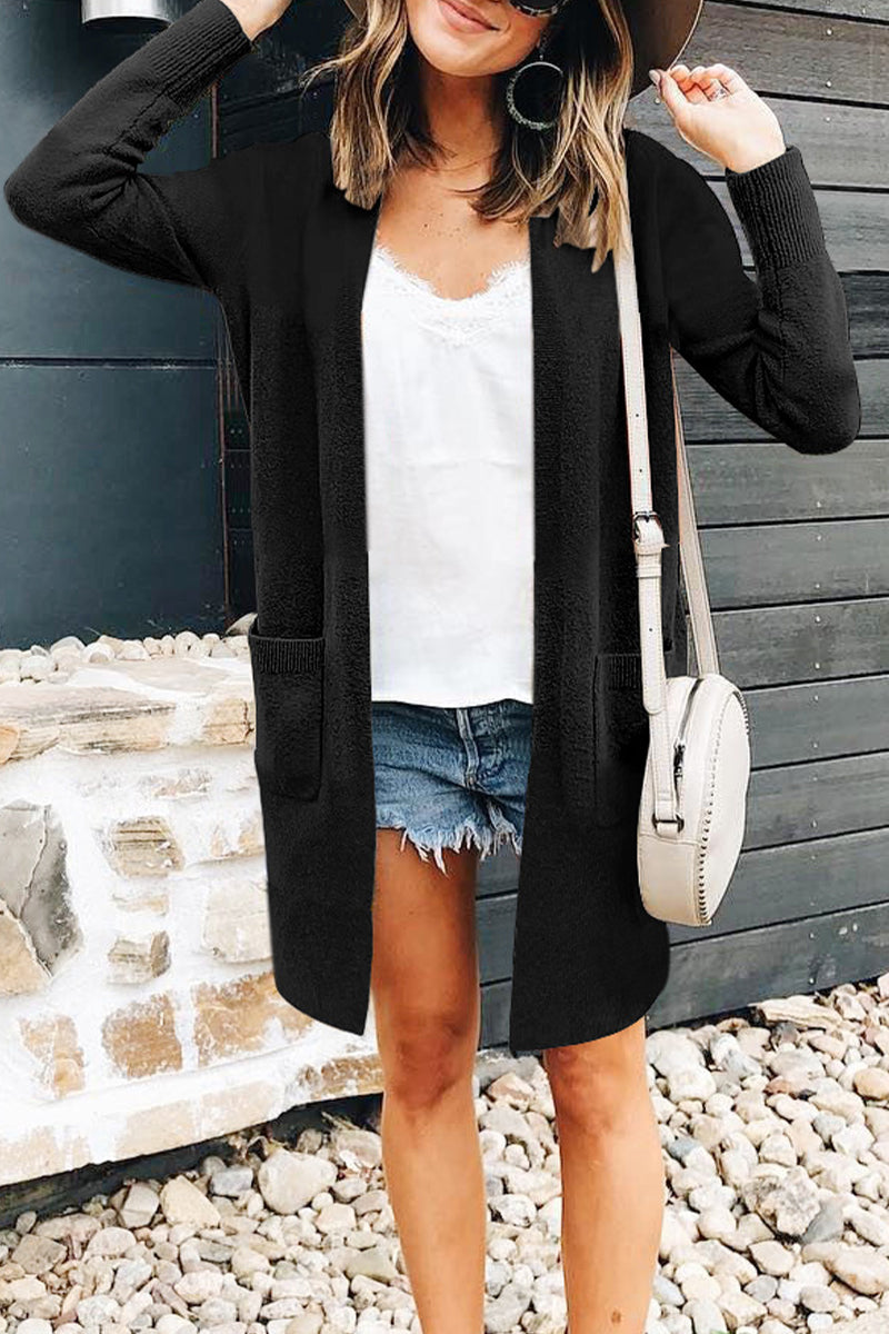 Kaynafashions - Fashion British Style Adult Sweater Solid Patchwork Pocket Conventional Collar Cardigans