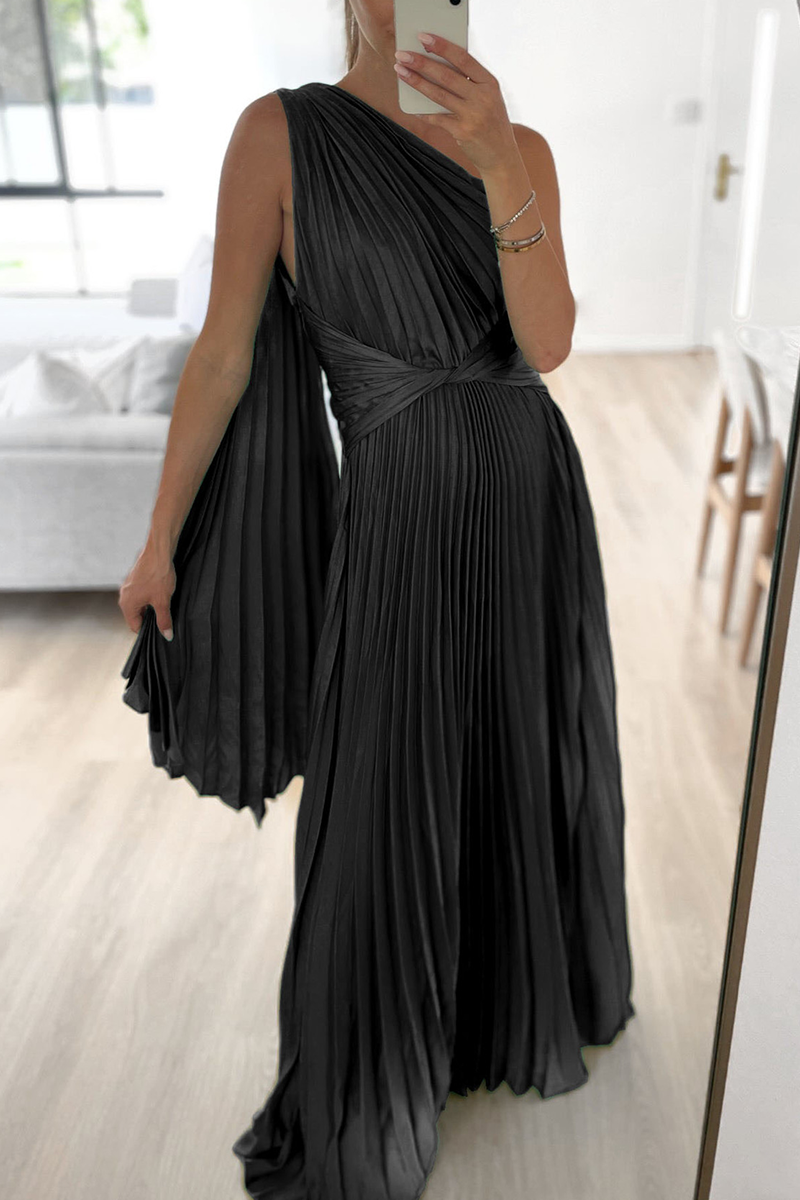 Kaynafashions - Sweet Elegant Solid Fold Oblique Collar A Line Dresses(3 Colors)