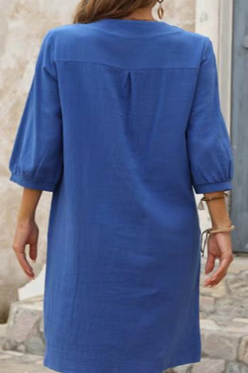 Kaynafashions - Casual Simplicity Solid Pocket Buckle O Neck A Line Dresses(4 Colors)