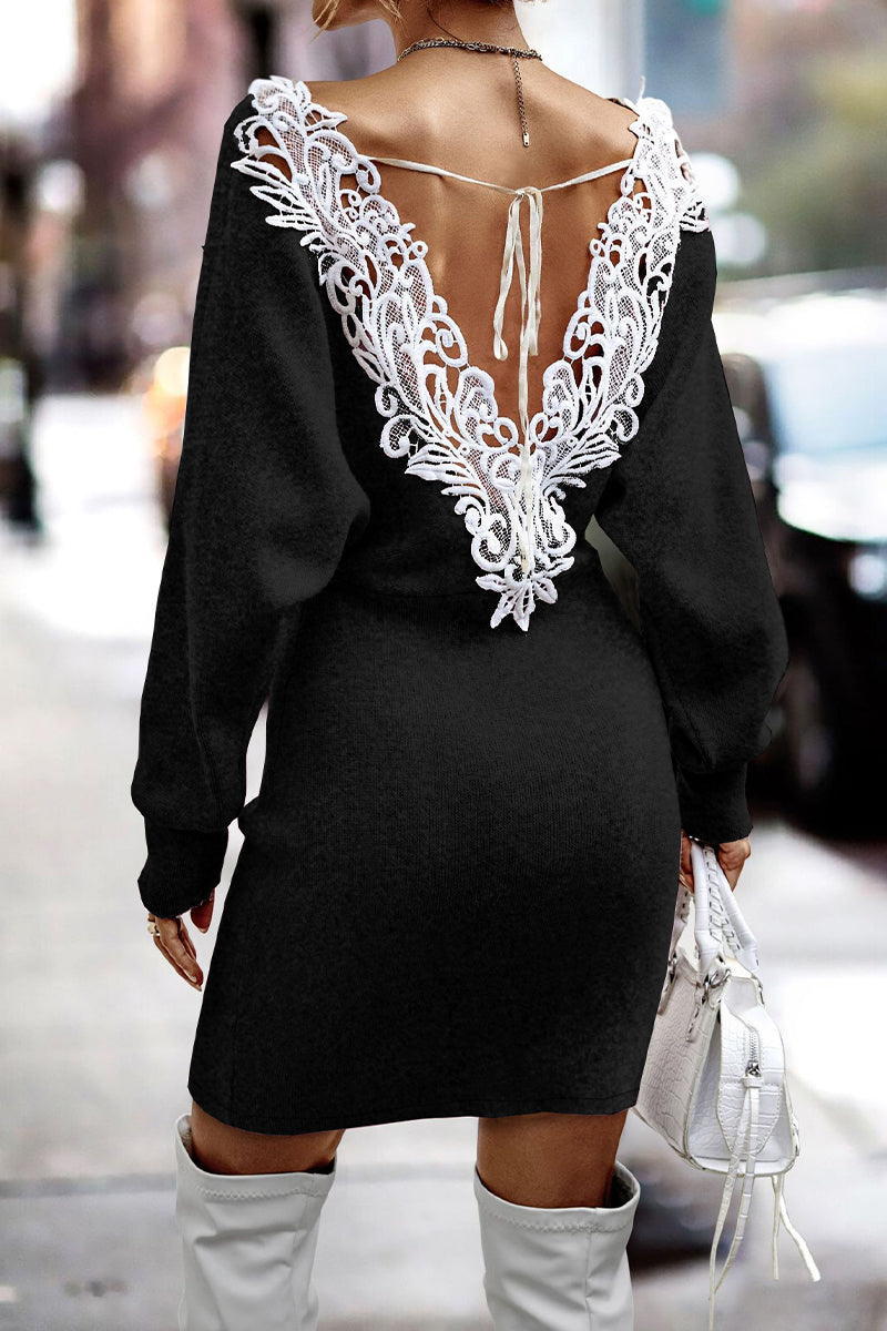 Kaynafashions - Sexy Elegant Solid Lace V Neck One Step Skirt Dresses(5 Colors)