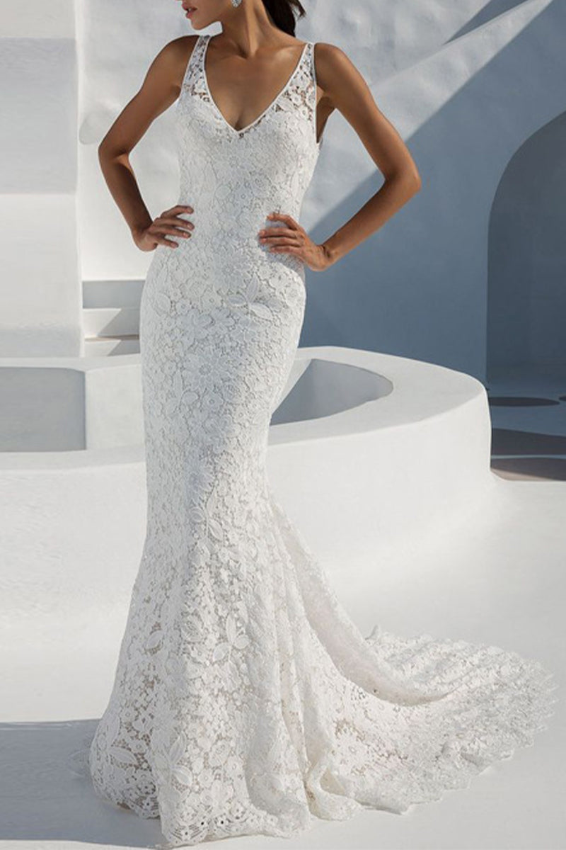 Kaynafashions - Sexy Formal Solid Lace V Neck Evening Dress Dresses