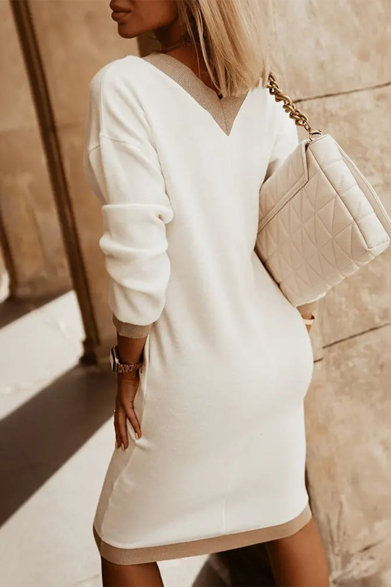 Kaynafashions - Work Plaid Solid V Neck One Step Skirt Dresses