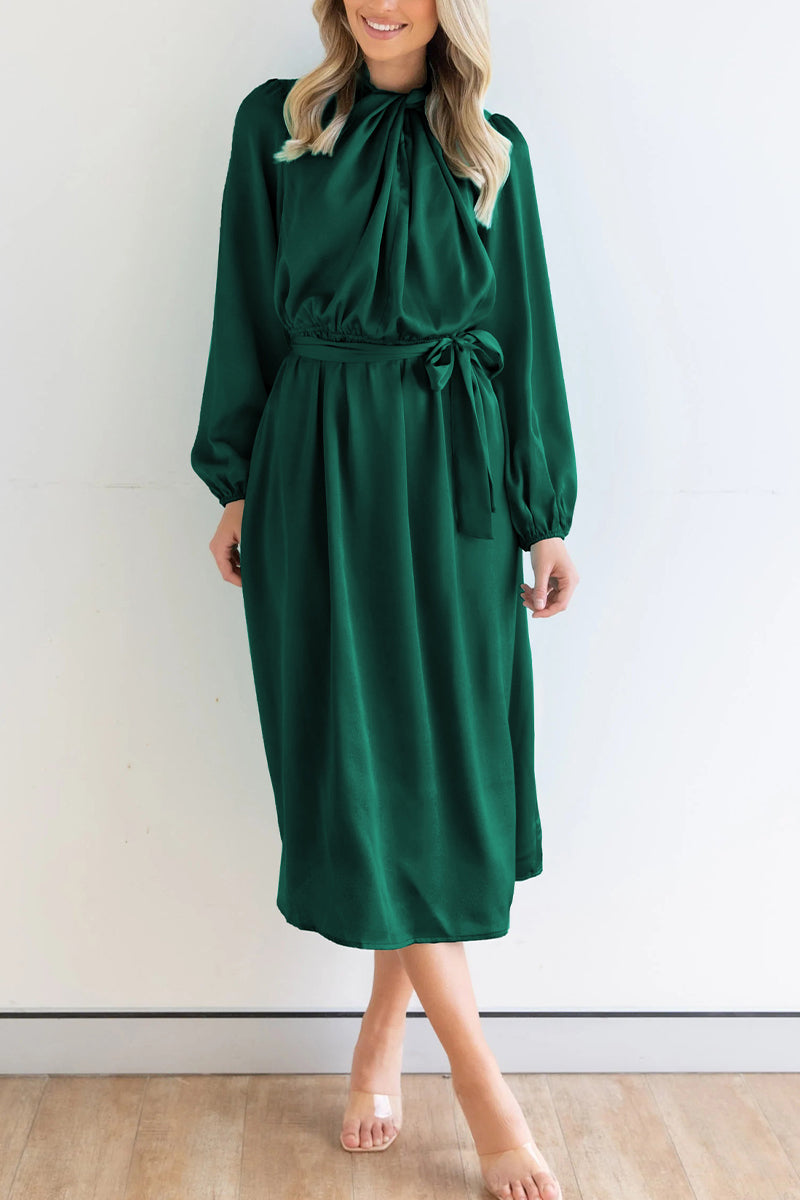 Kaynafashions - Sweet Elegant Solid Bandage Mandarin Collar A Line Dresses(4 Colors)