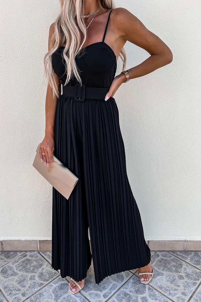 Kaynafashions - Street Solid Patchwork Spaghetti Strap Loose Jumpsuits(5 Colors)