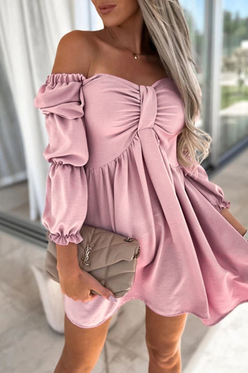 Kaynafashions - Elegant Simplicity Solid With Bow Off the Shoulder A Line Dresses(4 Colors)