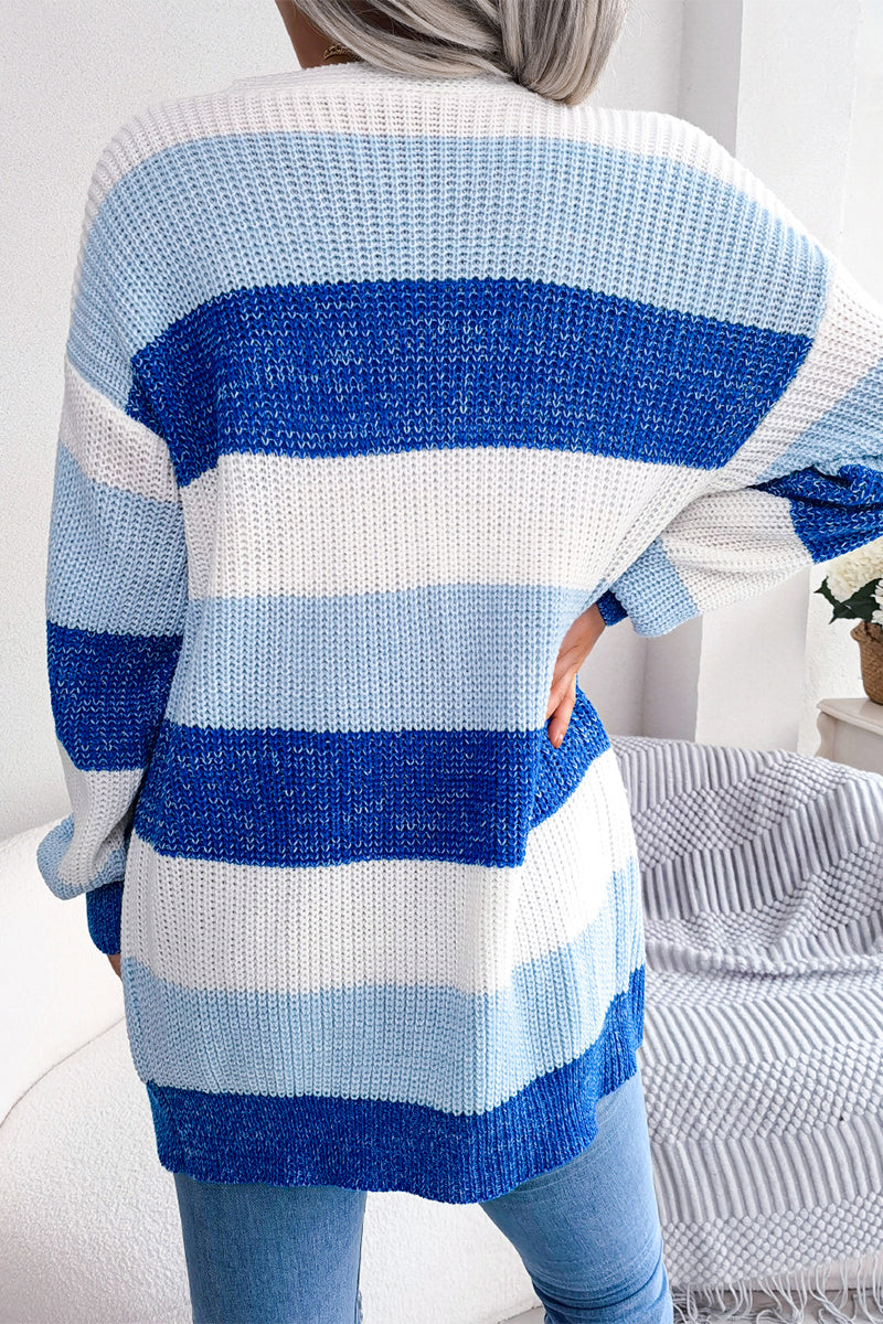 Kaynafashions - Street Striped Contrast Cardigan Collar Tops