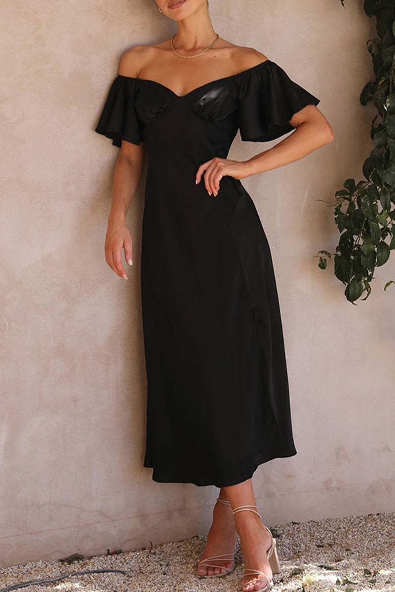 Kaynafashions - Sexy Celebrities Solid Slit Off the Shoulder Pleated Dresses