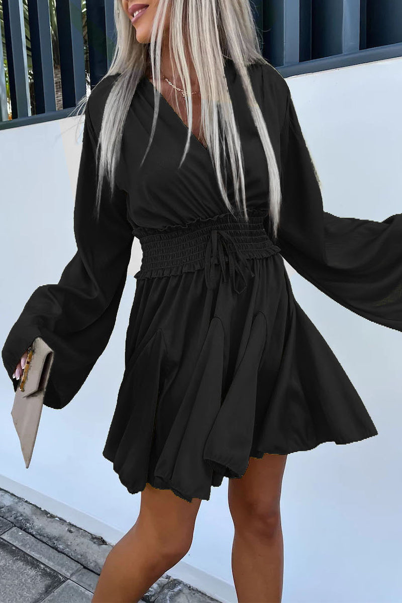 Kaynafashions - Casual Vacation Solid Frenulum V Neck A Line Dresses(6 Colors)