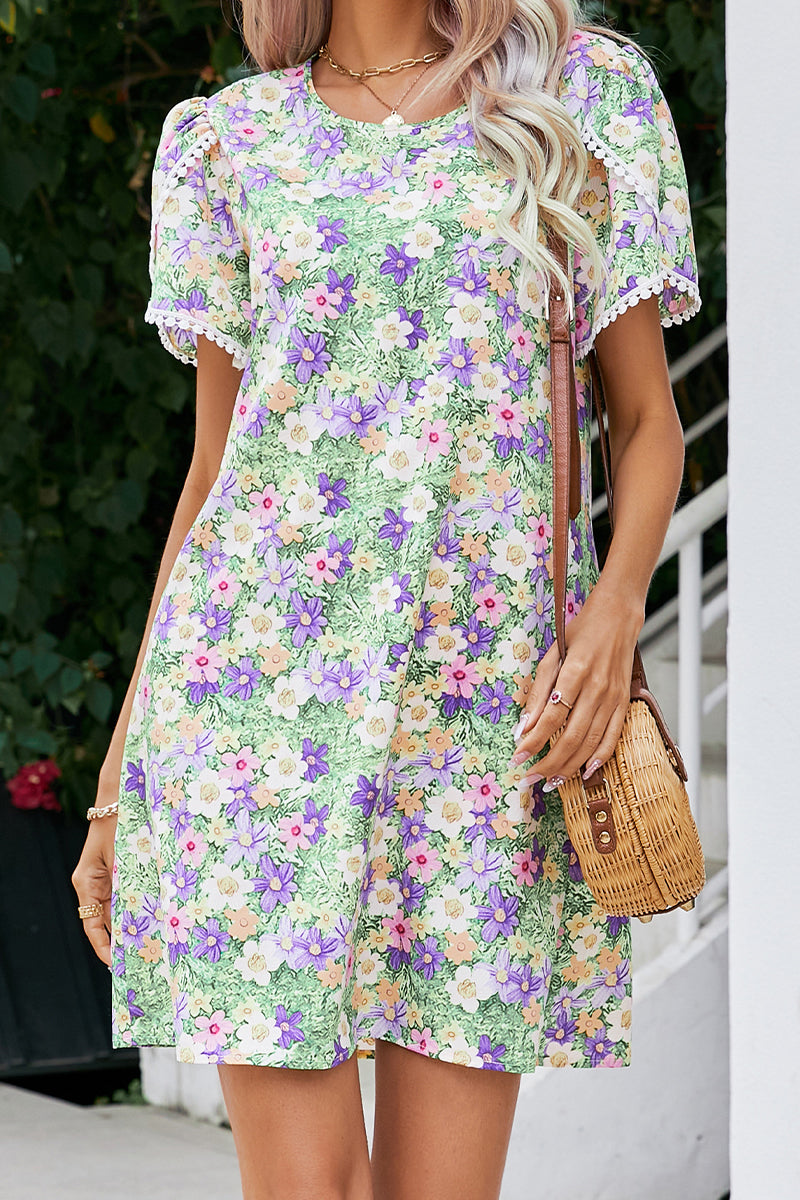 Kaynafashions - Sweet Cute Print Tassel Patchwork O Neck Short Sleeve Dress