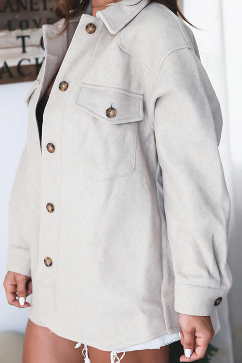 Kaynafashions - Fashion Solid Buckle Turndown Collar Tops