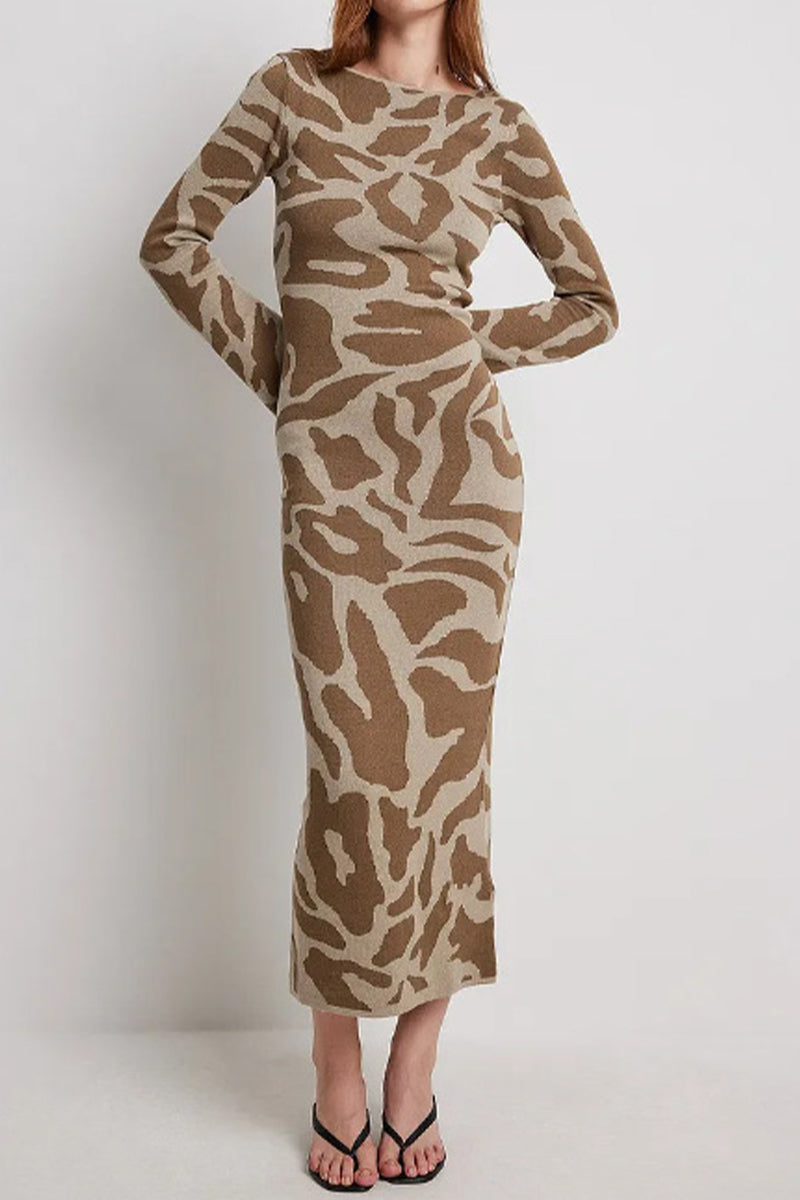 Kaynafashions - Casual Animal Print Contrast O Neck A Line Dresses(4 Colors)