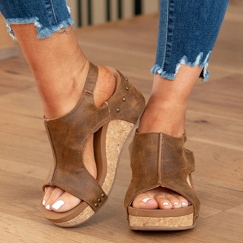 Kaynafashions - Casual Patchwork Opend Wedges Shoes