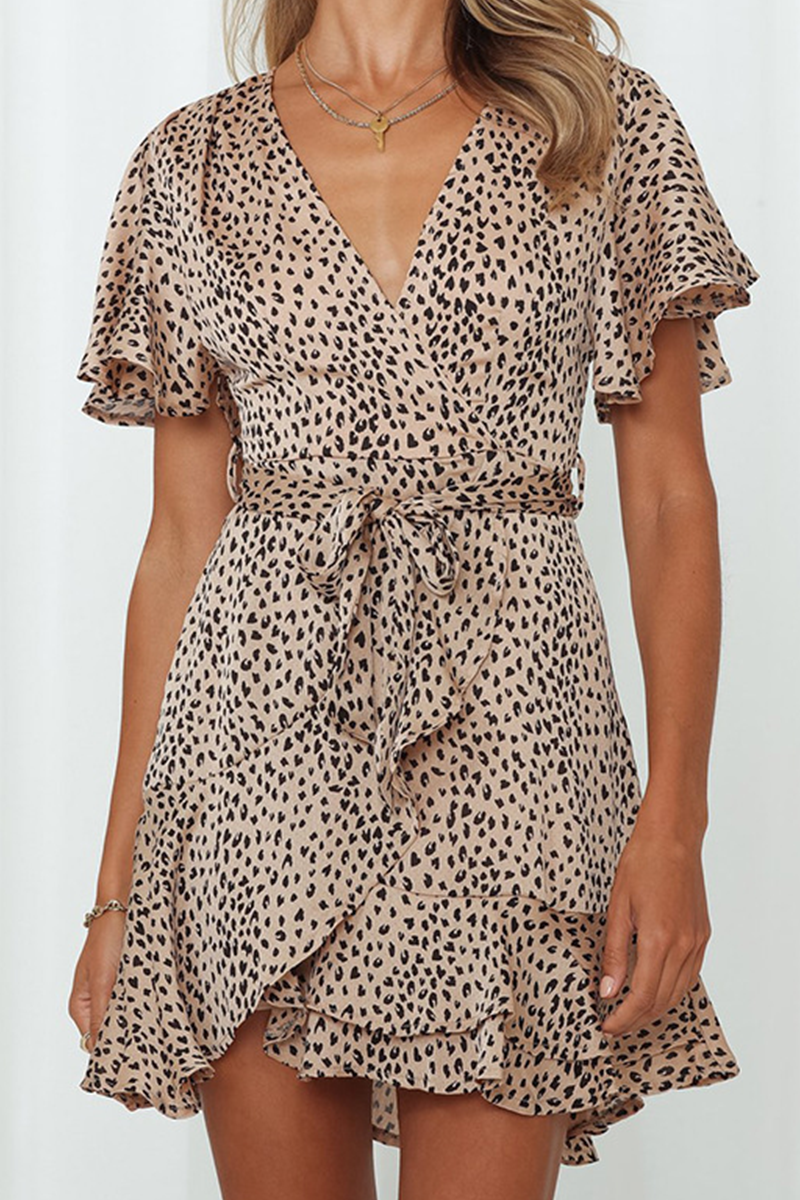 Kaynafashions - Fashion Print Patchwork V Neck Cake Skirt Dresses(4 colors)