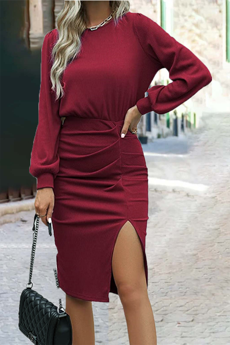 Kaynafashions - Fashion Solid O Neck One Step Skirt Dresses(6 Colors)