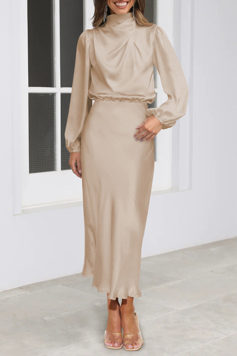Kaynafashions - Elegant Solid Fold Half A Turtleneck Dresses