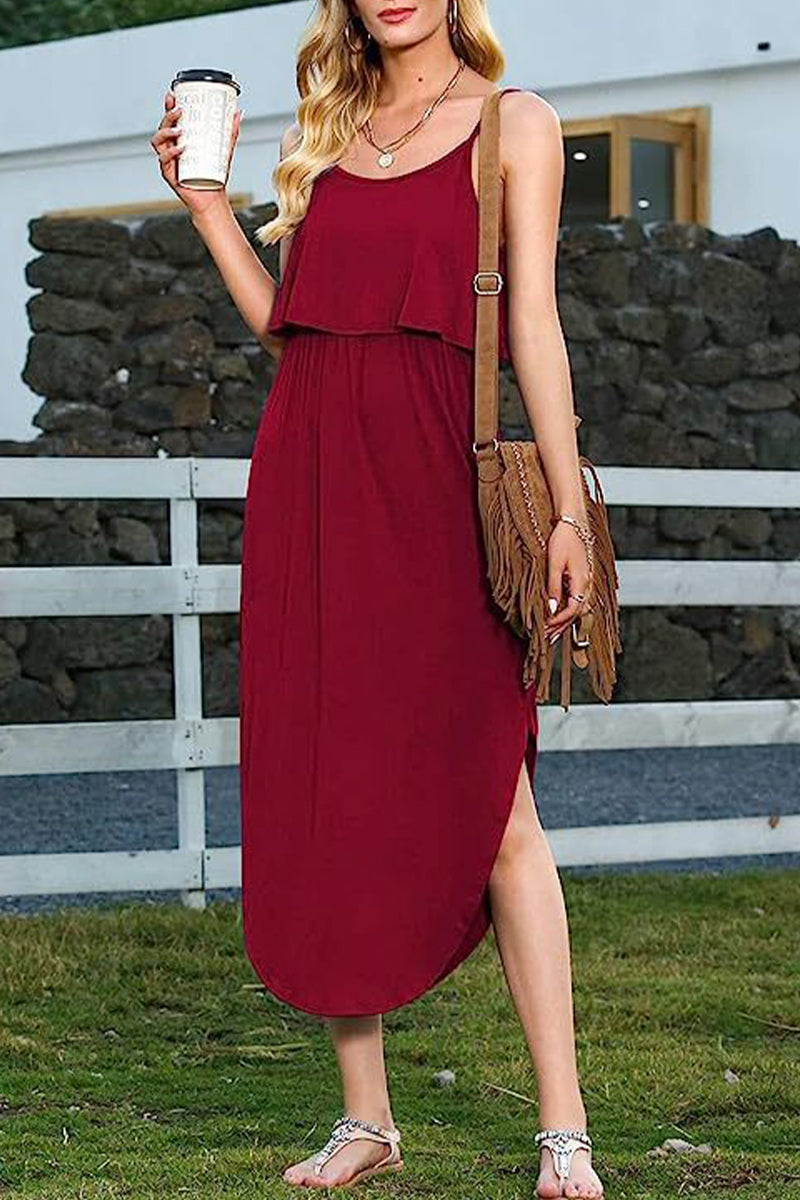 Kaynafashions - Casual Vacation Solid Backless U Neck Beach Dress Dresses(7 Colors)